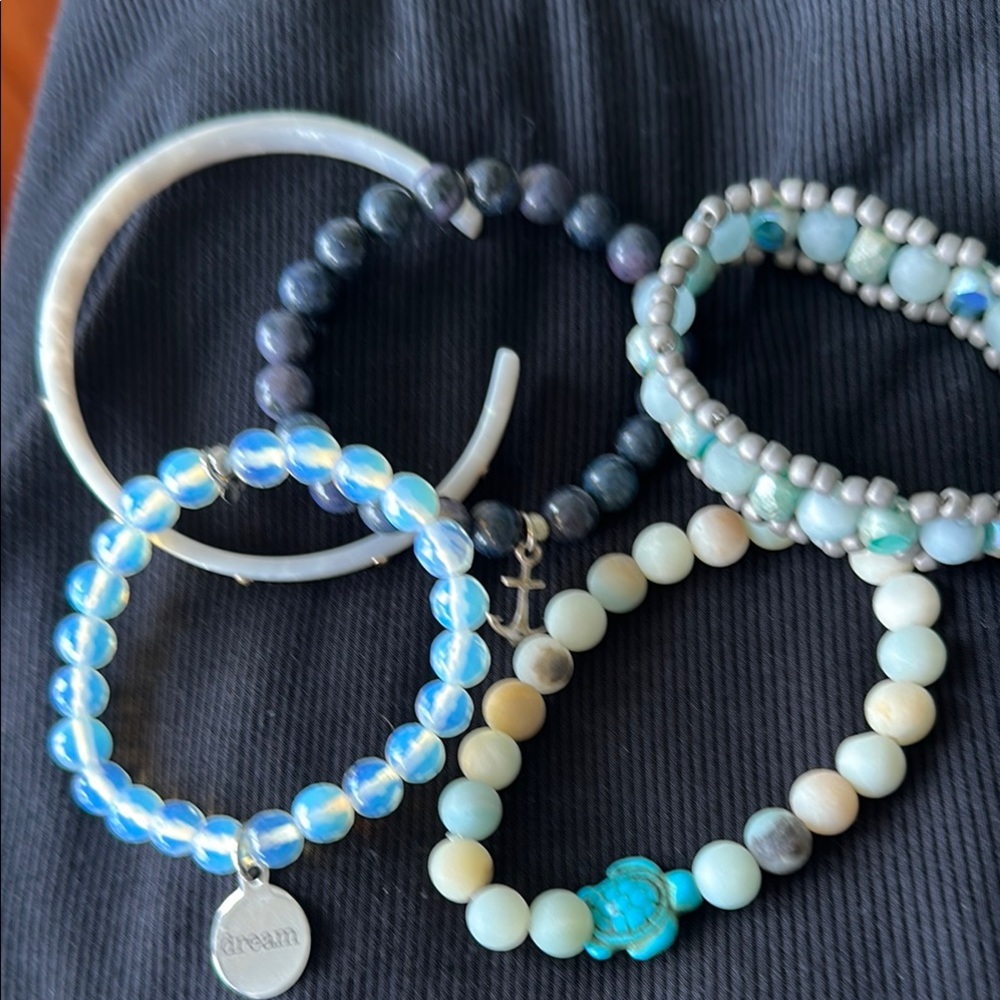 Blue and Silver Beaded Bracelet Set